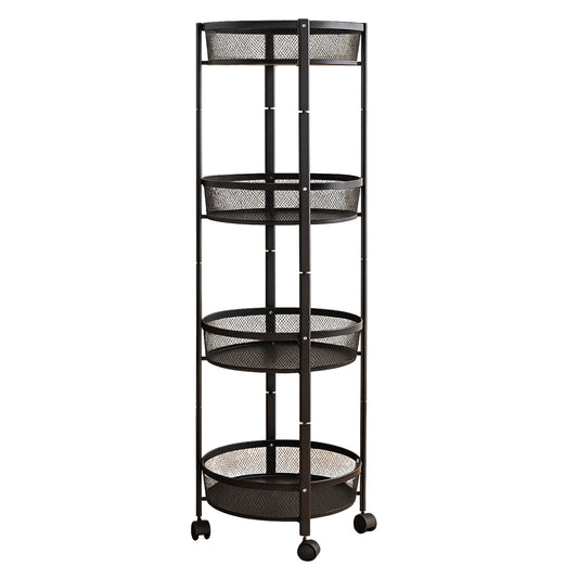 4-layer Round Metal Mesh Storage Organizer Rack With Wheels (1 Pc)