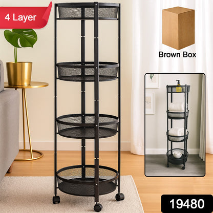 4-layer Round Metal Mesh Storage Organizer Rack With Wheels (1 Pc)